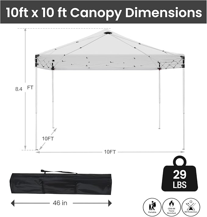 10x10ft Pop Up Canopy Tent,Heavy Duty Waterproof Folding Tent for Camping Parties Events Parties,Outdoor Canopy,Portable Sun Shelter,3 Adjustable Height(Grey)-VerdiqueGarden