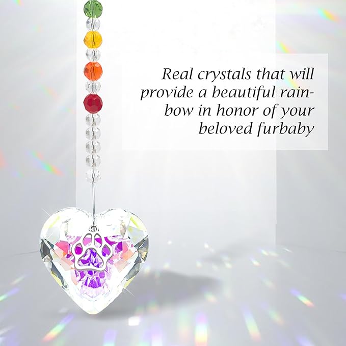 Pet Memorial Gifts for Dogs Rainbow Bridge Dog Memorial Gifts for Loss of Dog Rainbow Maker Heart-Shaped Crystal Suncatcher with Sympathy Card Dog Memorial Ornament Windows Hanging Decor-VerdiqueGarden