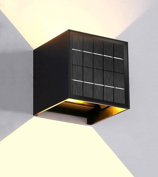 LANFU Solar Powered Motion Sensor Square Outdoor Wall Lights, Black Modern Up and Down Wall Lamps, IP65 Waterproof Warm White 3000K Wall Sconce Light Exterior for Fence Garden Outside-VerdiqueGarden