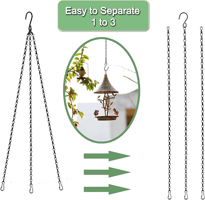 Hanging Basket Chain 23 Inch 3 Hanging Chain Plant Pot Replacement Hook Plant Hook for Flower Pots, Bird Feeders & Lanterns, 3 Pack (23” Black)-VerdiqueGarden