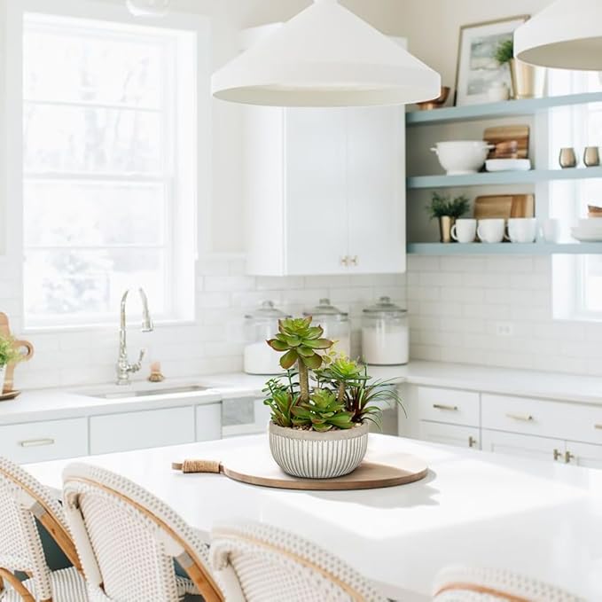 DILATATA Small Faux Plant Assorted Fake Succulents Plants Faux Succulents Arrangement Cement Potted Desk Plants Small Fake Plants for Home Table Office Bathroom Shelf Living Room Decor-VerdiqueGarden