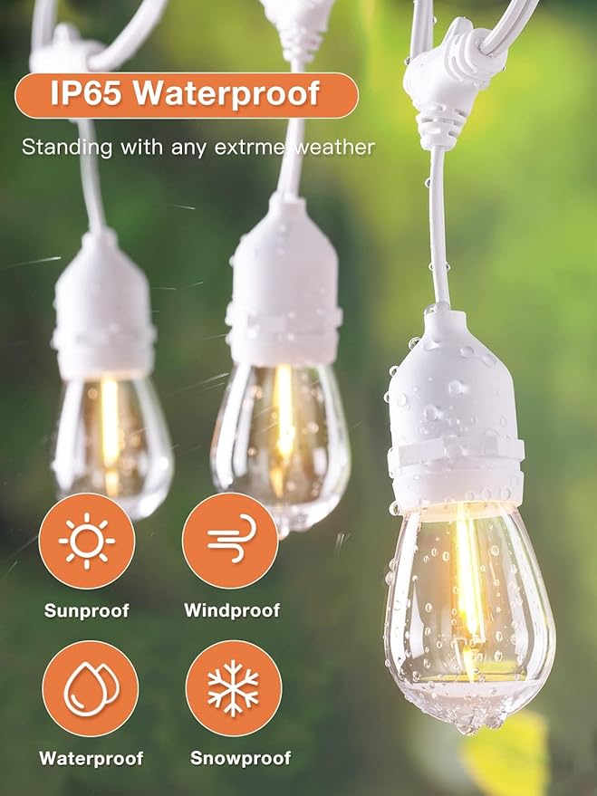 addlon 96FT(48FT*2) LED Outdoor String Lights, Dimmable Edison Vintage Shatterproof Bulbs and Commercial Grade Weatherproof Strand - ETL Listed Heavy-Duty Decorative Cafe, Patio, Market Light White-VerdiqueGarden