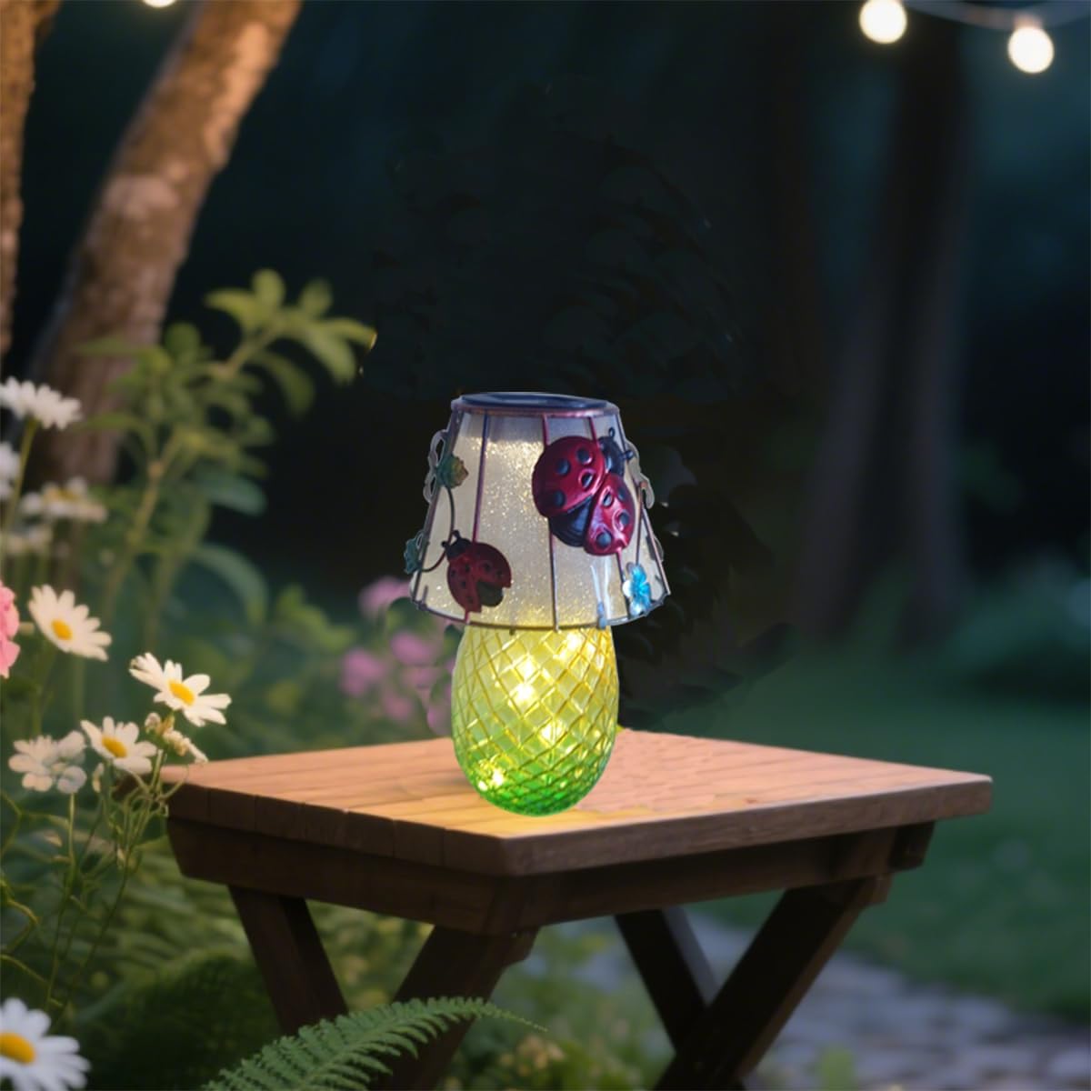 Ladybug Solar Garden Lights Outdoor Decor - Waterproof Tabletop Solar Lamp - Cordless Table Lamps for Garden Patio Porch Yard Backyard Balcony Wedding, Gifts for Mom (Ladybug)-VerdiqueGarden