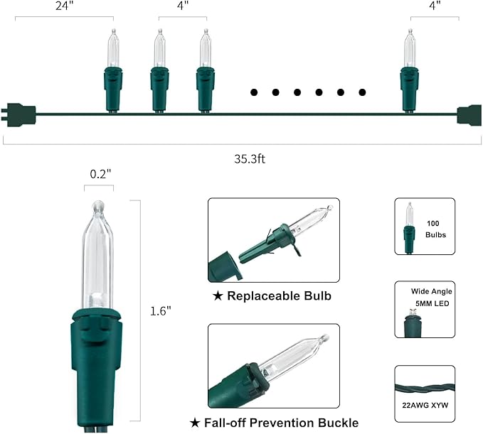 MULTI-SPARKING White Christmas LED Lights - 2 Pack 100 Count Warm White Holiday String Lights for Tree, Party, Wedding, Indoor and Outdoor Use, 2 Sets 33 Feet Green Wire, UL Certified, Connectable-VerdiqueGarden