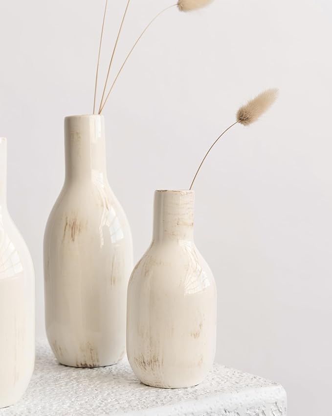 NOBULA White Ceramic Donut Vases – Modern Home Decor for Living Room, Bedroom & Table Centerpiece - Minimalist Nordic – Unique Vases for Olive Plant & Flowers – Decorative Coffee Table Vase Set of 3-VerdiqueGarden