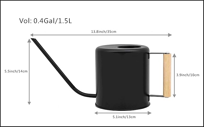 1.5 Liter Black Watering Can for Indoor Plants, House Plants, Flower Watering, Outdoor Plants - Small Metal Watering Can with Long Spout-VerdiqueGarden