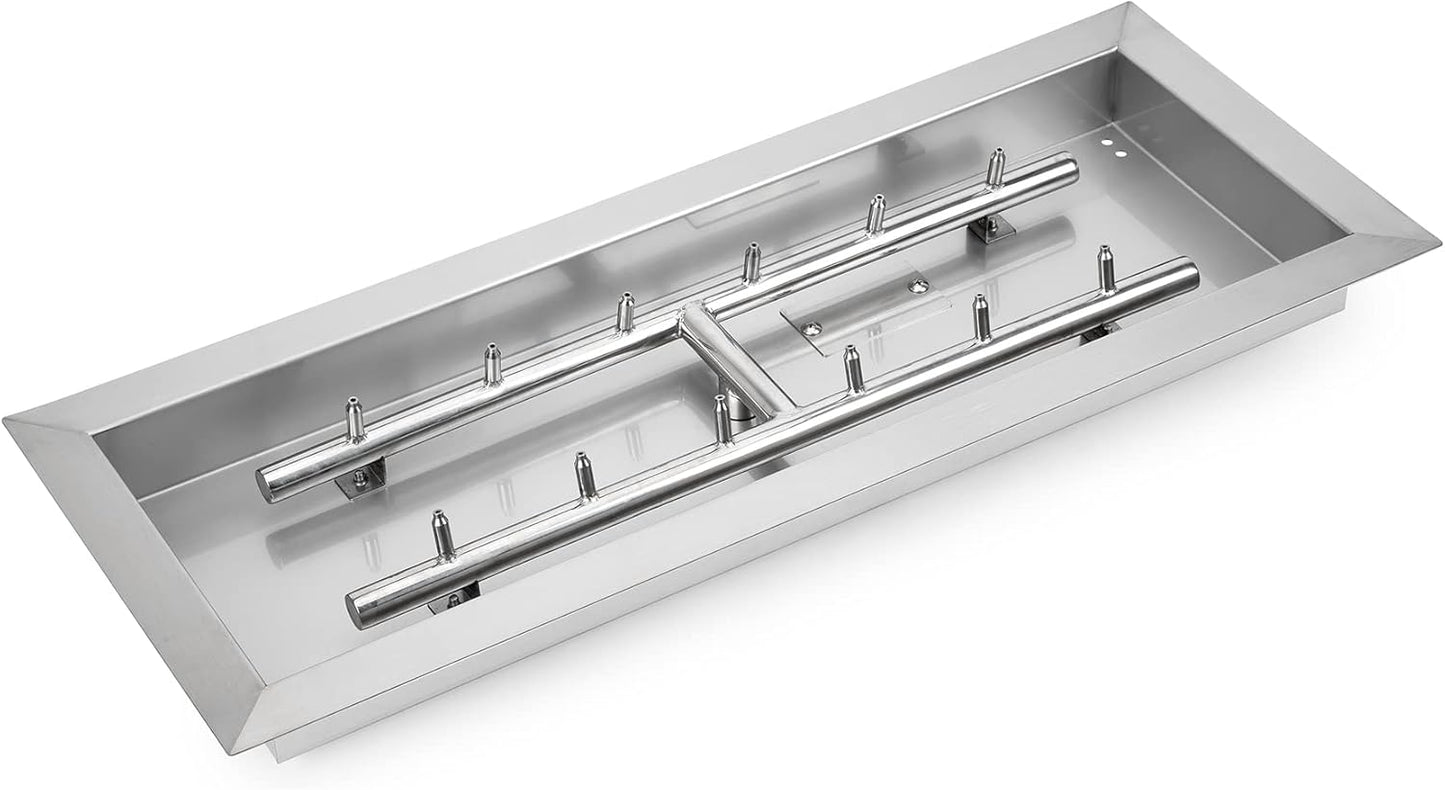 Stanbroil 24" x 8" Upgrade Rectangle Fire Pit Jet Burner Pan, 304 Stainless Steel Natural & Propane Gas Firepit for Outside, High Flame, 90k BTU Max-VerdiqueGarden