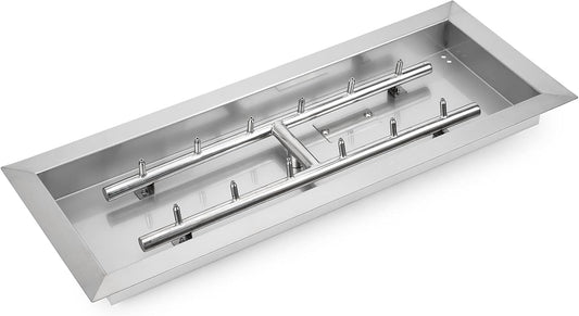 Stanbroil 24" x 8" Upgrade Rectangle Fire Pit Jet Burner Pan, 304 Stainless Steel Natural & Propane Gas Firepit for Outside, High Flame, 90k BTU Max-VerdiqueGarden