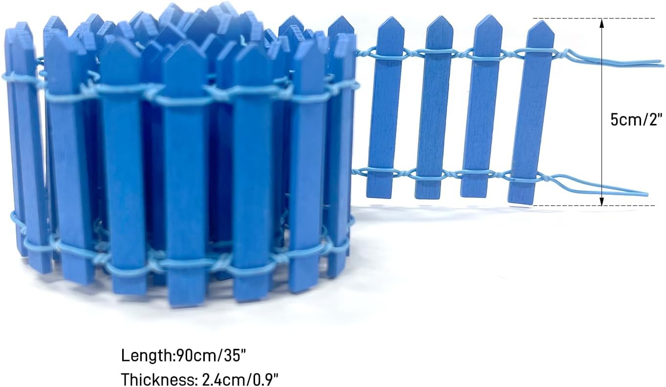 35 Inches Mini Fairy Garden Fence DIY Small Wood Decorative Picket Fence Micro Landscape Miniature Ornaments for Dollhouse, Crafts, Diorama Project, Plant Pot, Blue-VerdiqueGarden