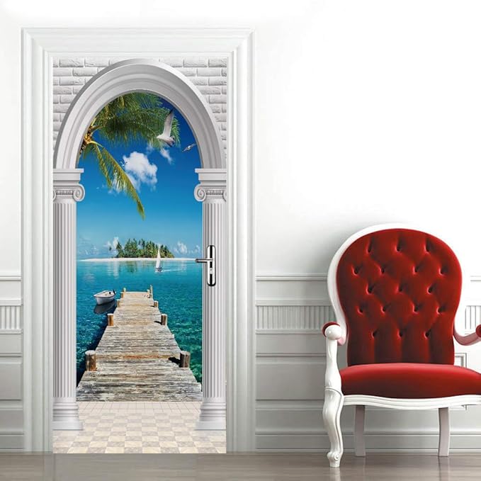 3D Door Stickers Murals - Landscape - Peel and Stick - Waterproof & Washable - Matt Finish - Modern Style - White - 37.4" x 82.7"-VerdiqueGarden