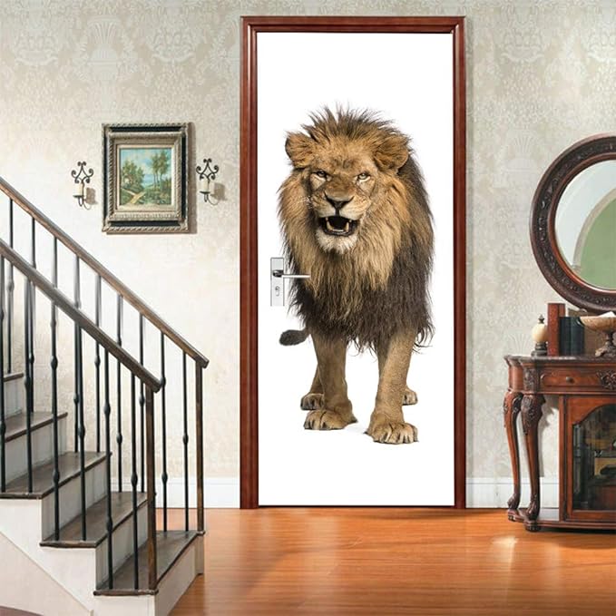 3D Peel and Stick Murals - Lion - Wallpaper Self-Adhesive Decals Removable PVC Waterproof Door Poster for Bedroom Living Room Decoration 33.9 x 78.7 inch-VerdiqueGarden