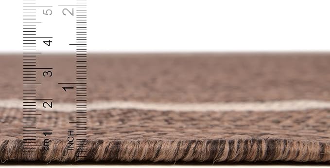 Unique Loom Outdoor Border Collection Area Rug - Soft Border (9' x 12' Rectangle, Brown/ Ivory)-VerdiqueGarden