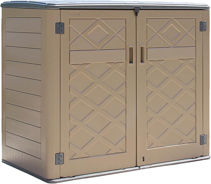 HOMSPARK Storage Shed Weather Resistance, Multi-Purpose Outdoor Storage Cabinet for Backyards and Patios, Horizontal Storage Shed for Lawnmower, Patio Accessories (Coffee, X Large - 48 cu.ft)-VerdiqueGarden