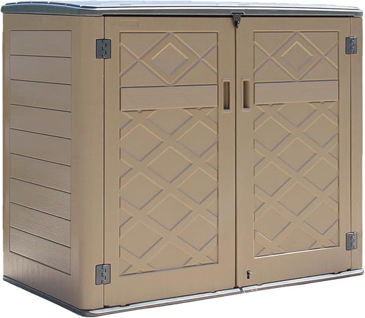 HOMSPARK Storage Shed Weather Resistance, Multi-Purpose Outdoor Storage Cabinet for Backyards and Patios, Horizontal Storage Shed for Lawnmower, Patio Accessories (Coffee, X Large - 48 cu.ft)-VerdiqueGarden