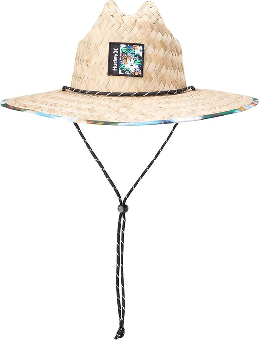 Hurley Men's Straw Hat - Wide Brim Channel Island Lifeguard Hat - Stylish Sun Hats for Men with Chin Strap-VerdiqueGarden