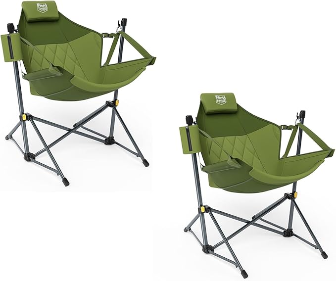 TIMBER RIDGE Hammock Camping Chair with Adjustable Backrest, Heavy Duty Folding Hammock Chair Supports 300lbs, Portable Hammock Chair for Camping, Travelling and Patio, Green 2 Pack-VerdiqueGarden