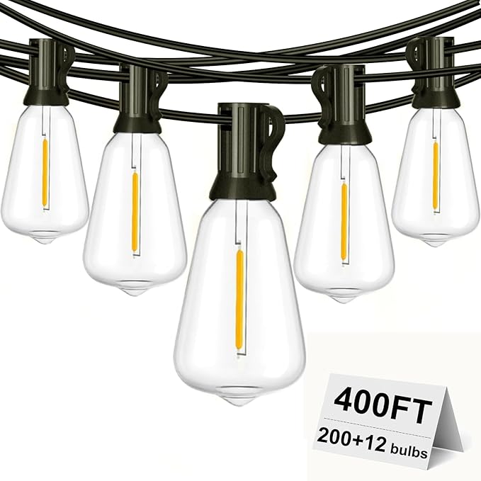 SUFEIMAS Outdoor String Lights Waterproof 400FT (100ft*4) shatterproof Patio Lights for Outside with 212 Vintage dimmable LED Edison Bulbs,Backyard Lights for Fence Garden,Balcony Porch Party Bistro-VerdiqueGarden