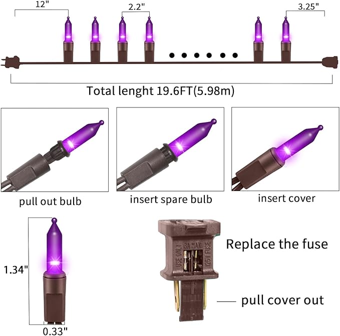 Ultra-Bright Connects End to End Purple Christmas Mini Lights 100L 19.6Ft UL Listed Incandescent Bulb String Light Set for Indoor and Outdoor Halloween Home Garden Party Holiday Tree Decor-VerdiqueGarden