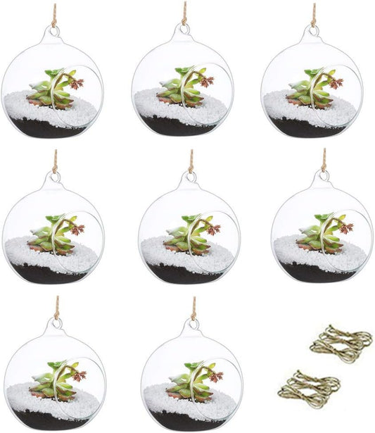 Set of 8 Air Plant Holder Hanging Glass Globe Tea Light Candle Holders Home Wedding Party Centerpieces Decor Indoor Outdoor Tealight Candleholders (8Pcs 4 inches Diameter)-VerdiqueGarden