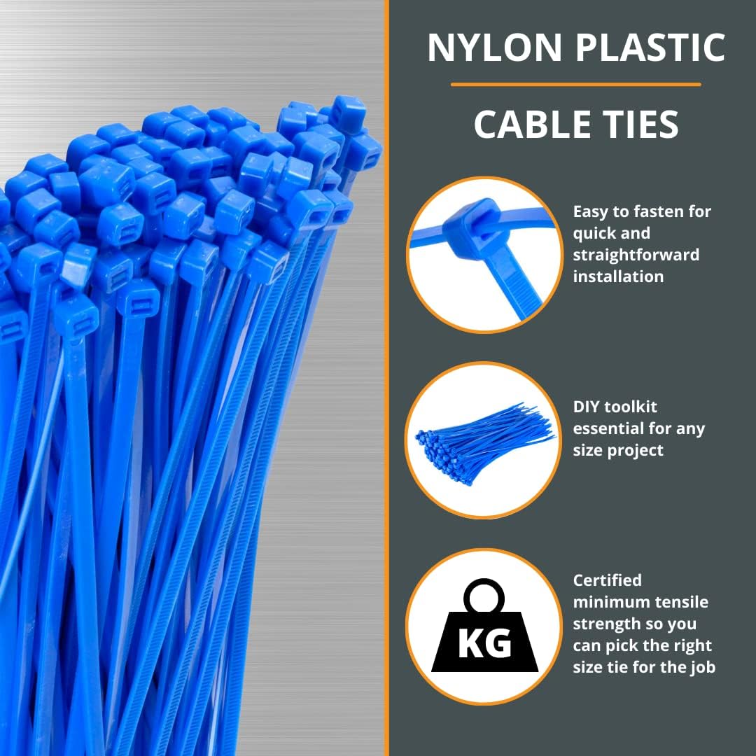 GTSE 12 Inch Blue Zip Ties, 100 Pack, 40lb Strength, UV Resistant Long Nylon Cable Ties, Self-Locking 12" Tie Wraps-VerdiqueGarden