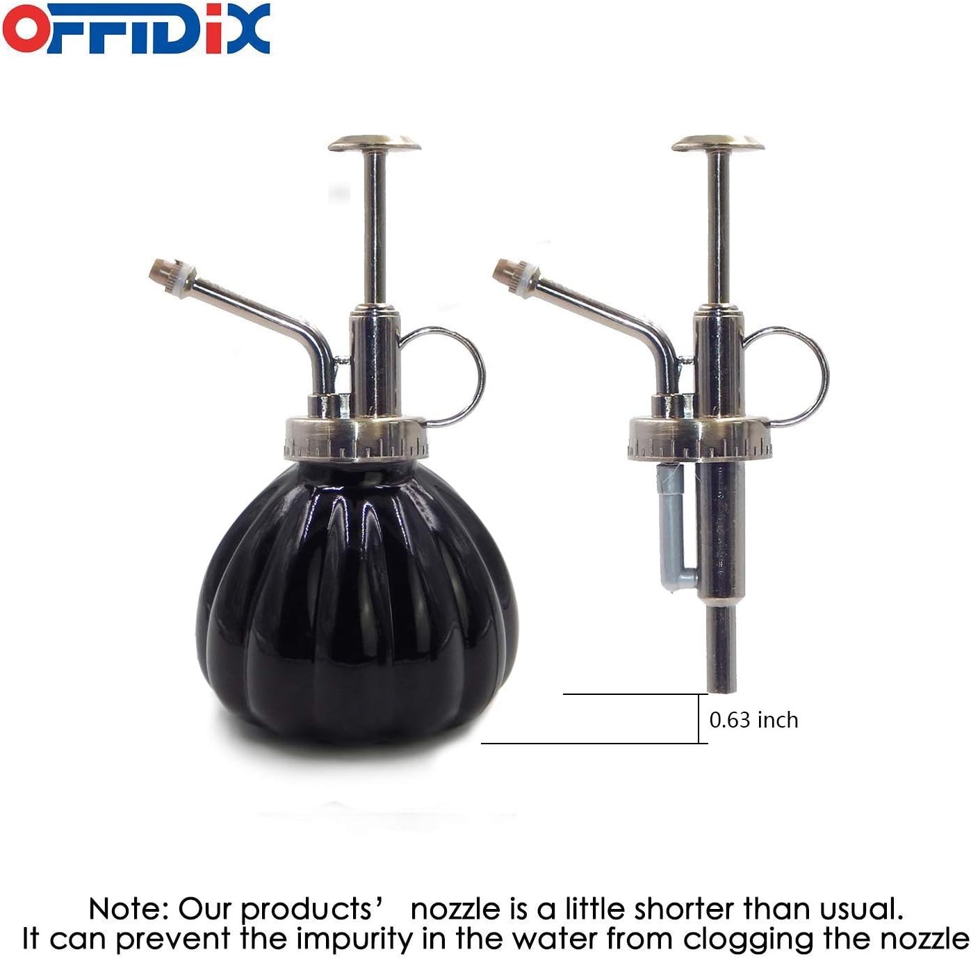 OFFIDIX Plant Mister Flower Watering Can, 6.3" Tall Vintage Pumpkin Style Black Color Glass Spray Bottle & Bronze Plastic Top Pump Ideal for Watering Small Plants Inside Home or Office-VerdiqueGarden