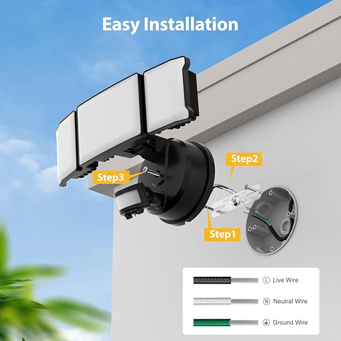 Onforu 65W Motion Sensor Outdoor Lights, 6000lm 6500K Daylight Flood Light Outdoor Motion Sensor, IP65 Waterproof Motion Detected Lights for Outside, Hardwired LED Security Light for Garage Yard-VerdiqueGarden