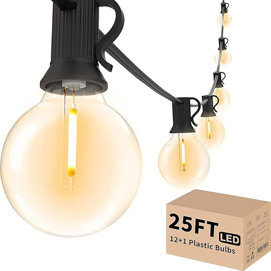 Svater Outdoor String Lights LED 25 FT, Patio Globe Lights with 13 Plastic G40 Bulbs, Waterproof Dimmable Outside Hanging Light for Backyard Bistro Cafe Porch Party Decor, 2700K Warm White-VerdiqueGarden