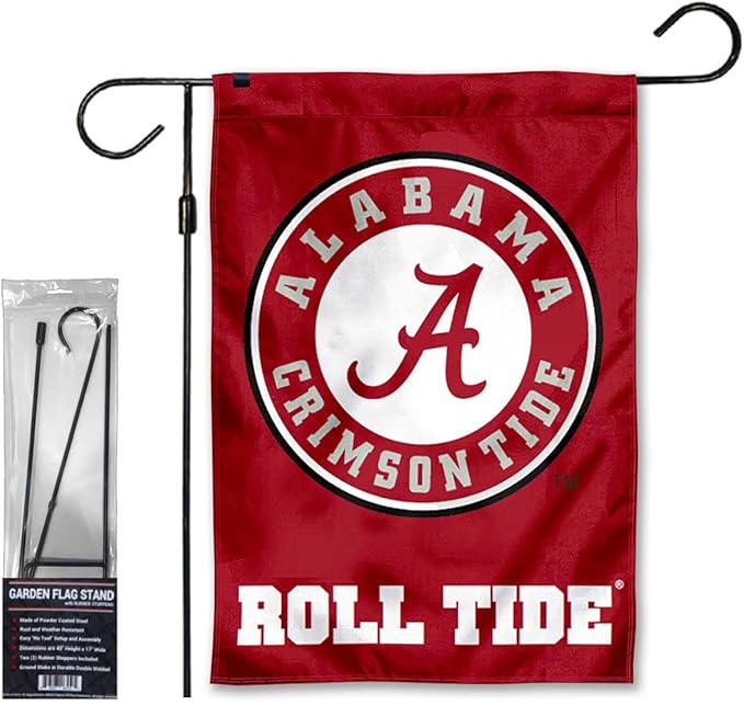 College Flags & Banners Co. Alabama Crimson Tide Circle Logo Garden Banner Flag with Stand Pole Holder-VerdiqueGarden