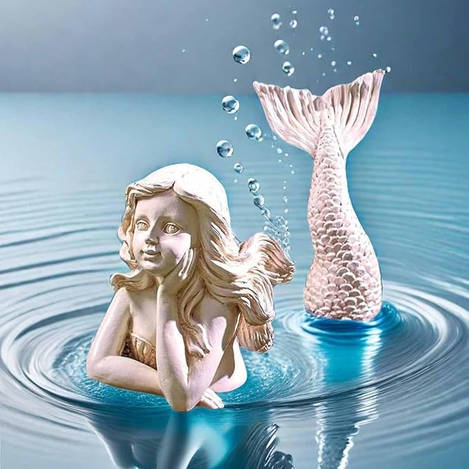 BGBWBFBR Handmade Mermaid Statue Set with Blue and White Starfish: A Beautiful Addition to Your Home Décor, ry-001-VerdiqueGarden