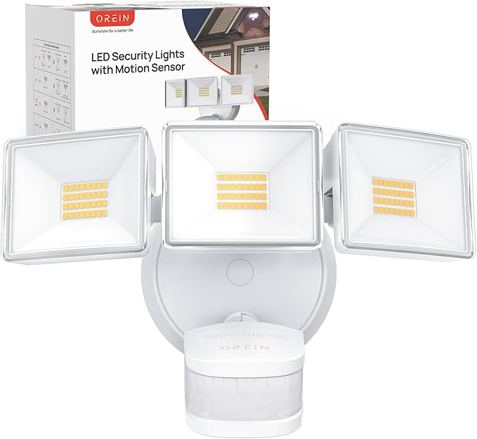 OREiN 10000LM Flood Lights Outdoor, 180°/75FT Motion Sensor Outdoor Lights 4 Modes Dimmable Dusk to Dawn Floodlights IP65 Waterproof for 8000SQ.FT Area for Big Patio, Driveway, White (Hardwired)-VerdiqueGarden