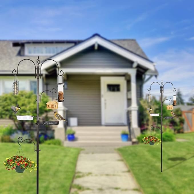 Deluxe Bird Feeding Station Kit With Multi Feeder Hanging Pole, Metal Suet Feeder, Bird Bath, Mesh Tray for Attracting Wild Birds and Planter Hanger (1 Pack)-VerdiqueGarden