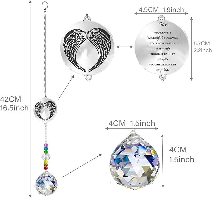 Memorial Gifts Crystal Suncatcher,Unique Sympathy Gifts for Loss of Loved One,Rainbow Maker Bereavement Gifts Box for Loss of Father Mom Dad Son Daughter Husband Brother Grandmother (Son)-VerdiqueGarden