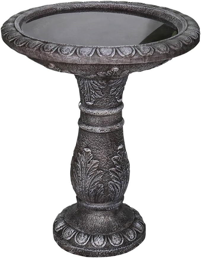 24.4" H Cement Bird Bath for Garden- Fibre Reinforced Concrete Bird Baths for Outdoors, Large Size Vintage Carved Pedestal Birdbath for Patio, Yard, Lawn -20”Dia. X 24.4”H Bird Fountain-VerdiqueGarden