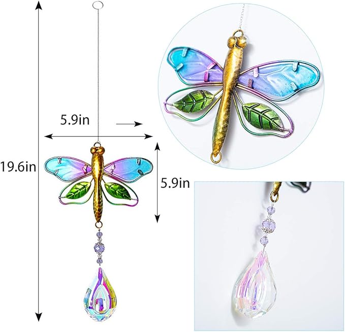 WEISIPU Crystal Suncatchers for Windows - Dragonfly Crystal Ball Prisms Hanging Crystals Ornament for Home Garden Office Wedding Christmas Decoration-Dragonfly-VerdiqueGarden