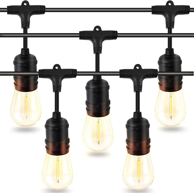 48ft LED Outdoor String Lights with 15+1(Spare) 1W Shatterproof Bulbs, Black Waterproof IP65 Connectable Outdoor Decorative Lights for Garden Patio Cafe Bistro Backyard Porch, UL Listed-VerdiqueGarden