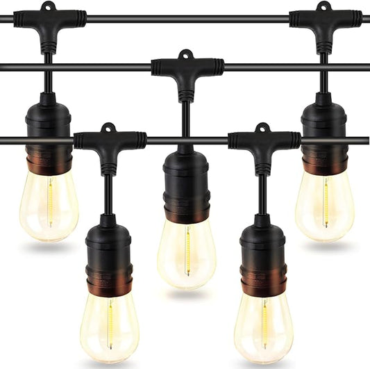 48ft LED Outdoor String Lights with 15+1(Spare) 1W Shatterproof Bulbs, Black Waterproof IP65 Connectable Outdoor Decorative Lights for Garden Patio Cafe Bistro Backyard Porch, UL Listed-VerdiqueGarden