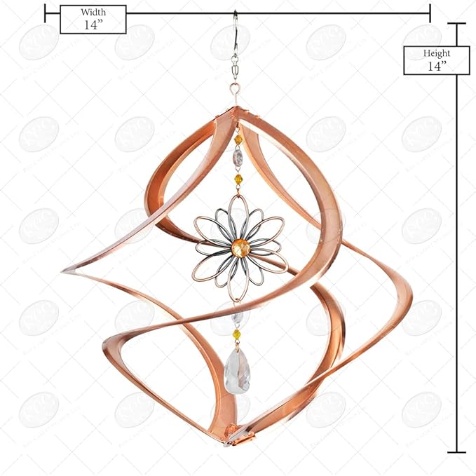 Red Carpet Studios 31041 Cosmix Wind Spinner Double Helix, 14-inch Long, Copper W/Flower & Crystal-VerdiqueGarden