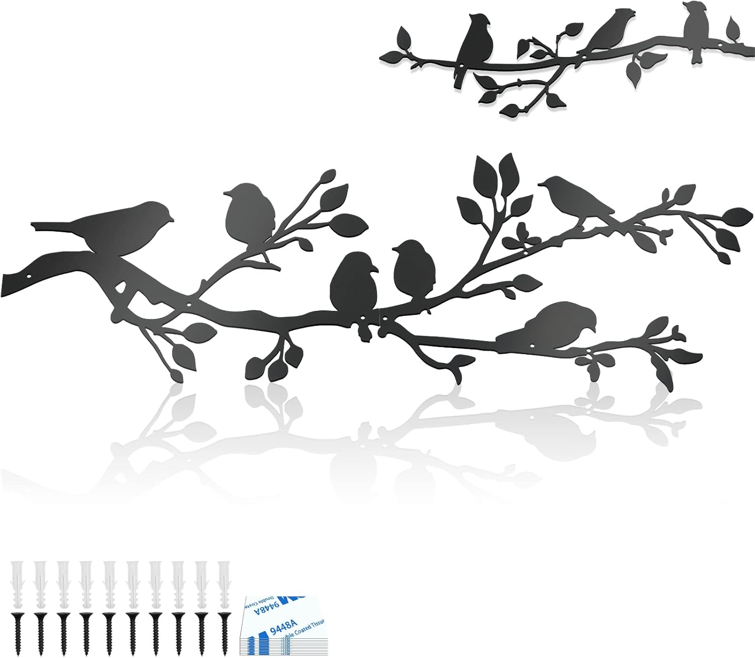 ULENDIS 3Pcs Large Metal Birds Wall Art, Bird on Branch Metal Birds Wall Decor Leaves with Bird Silhouette Sculpture, Ornament Branch Wall Hanging Sign for Balcony Garden Indoor Outdoor Decor-VerdiqueGarden