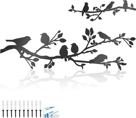 ULENDIS 3Pcs Large Metal Birds Wall Art, Bird on Branch Metal Birds Wall Decor Leaves with Bird Silhouette Sculpture, Ornament Branch Wall Hanging Sign for Balcony Garden Indoor Outdoor Decor-VerdiqueGarden