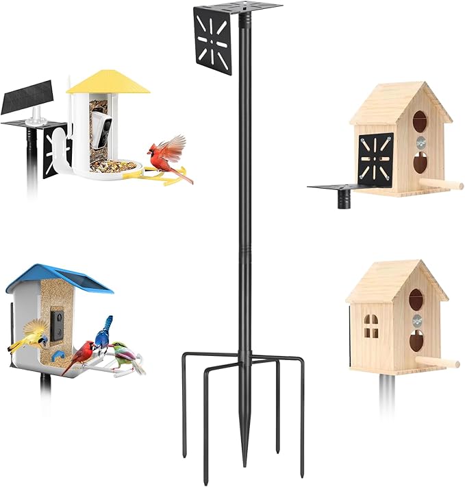 Smart Bird Feeder Pole-Heavy Duty Adjustable 3-6.6ft Universal Birdhouse Stand Mount for Backyard&Outdoor Bird Houses/Cameras (80'Pole)-VerdiqueGarden
