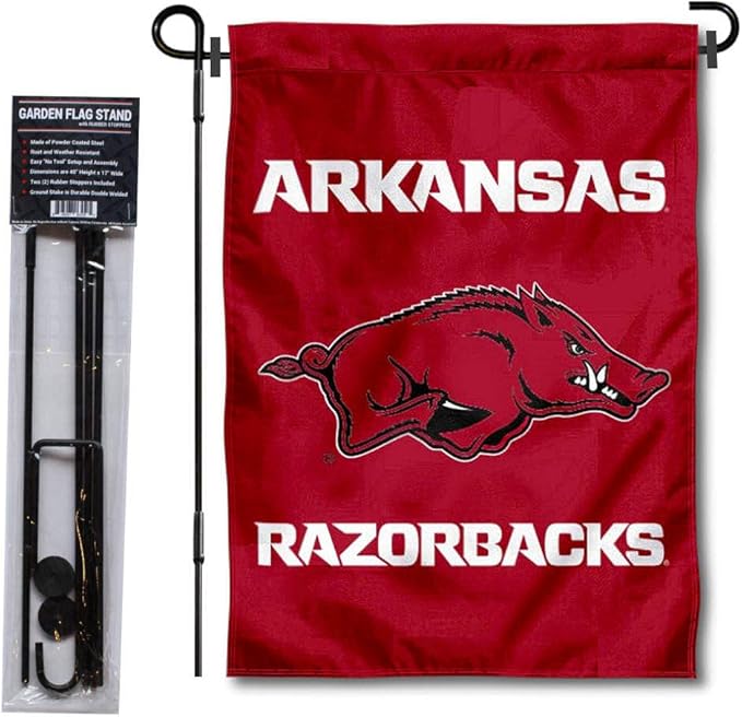 College Flags & Banners Co. Arkansas Razorbacks Garden Flag with Stand Holder-VerdiqueGarden