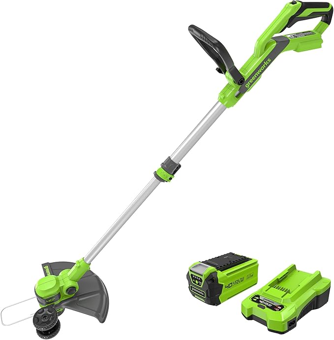 Greenworks 40V Cordless 2-in-1 Trimmer Edger (Gen 2) - 13" Lawn Weed Wacker for Fence & Sidewalk , Lightweight Gas Trimmer Alternative with Auto Feed Spool , 2.0Ah Battery & Charger (40-Min Runtime)-VerdiqueGarden