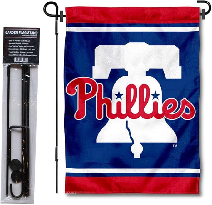 WinCraft Philadelphia Phillies Liberty Bell Garden Flag and Flagpole Stand Holder-VerdiqueGarden