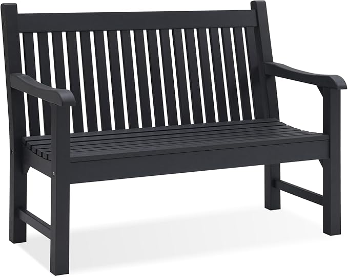 Psilvam Garden Bench, 2-Person Poly Lumber Patio Bench, All-Weather Outdoor Bench That Never Rot, Memorial Bench, Suit for Garden, Porch and Park (Black)-VerdiqueGarden