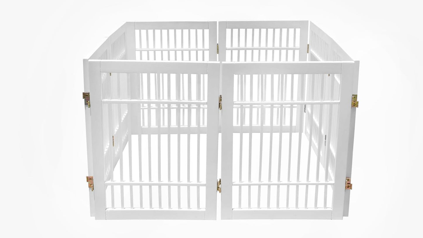 Pet Dog Gate Strong and Durable Freestanding Folding Acacia Hardwood Portable Wooden Fence Indoors or Outdoors by Urnporium (White Pet Gate, 8 Panel 24" Tall)-VerdiqueGarden