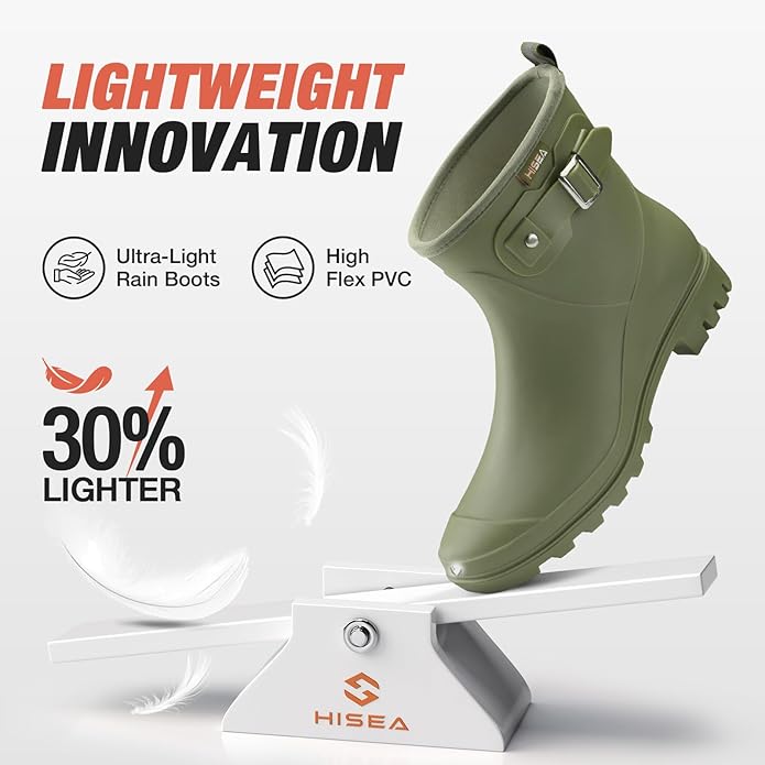 HISEA Women's Ankle Rain Boots Waterproof, Fashion Short Garden Shoes Anti-slip for Women with Comfortable Insole-VerdiqueGarden