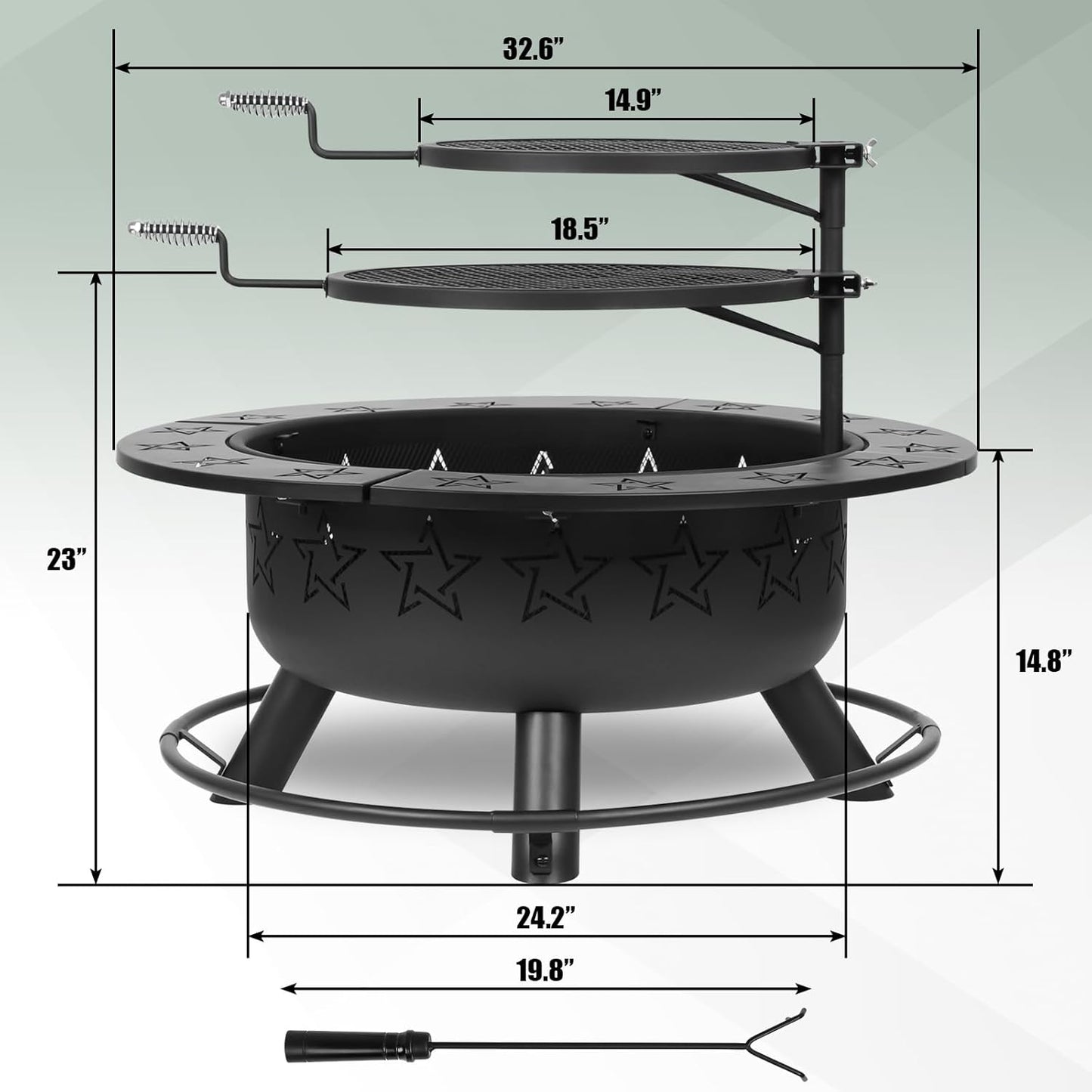 32.5" 3-in-1 Fire Pit Table with Dual Grills – Wood Burning Firepit for Outside Cooking, BBQ Grate & Round Patio Table – Includes Charcoal Pan, Log Rack,Poker & Lid for Backyard, Garden-VerdiqueGarden