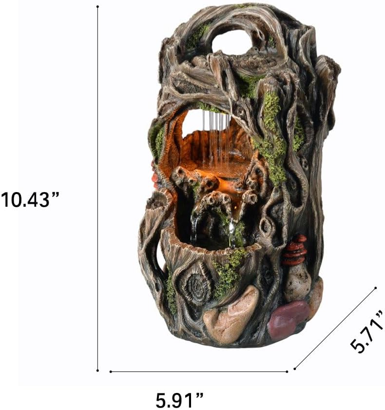 Tabletop Water Fountain, Home Décor Soothing Sound Machine with Automatic Pump, Nature Tree Stump Resin and for Indoor Zen Relaxation for Office, Living Room, or Bedroom Décor-VerdiqueGarden