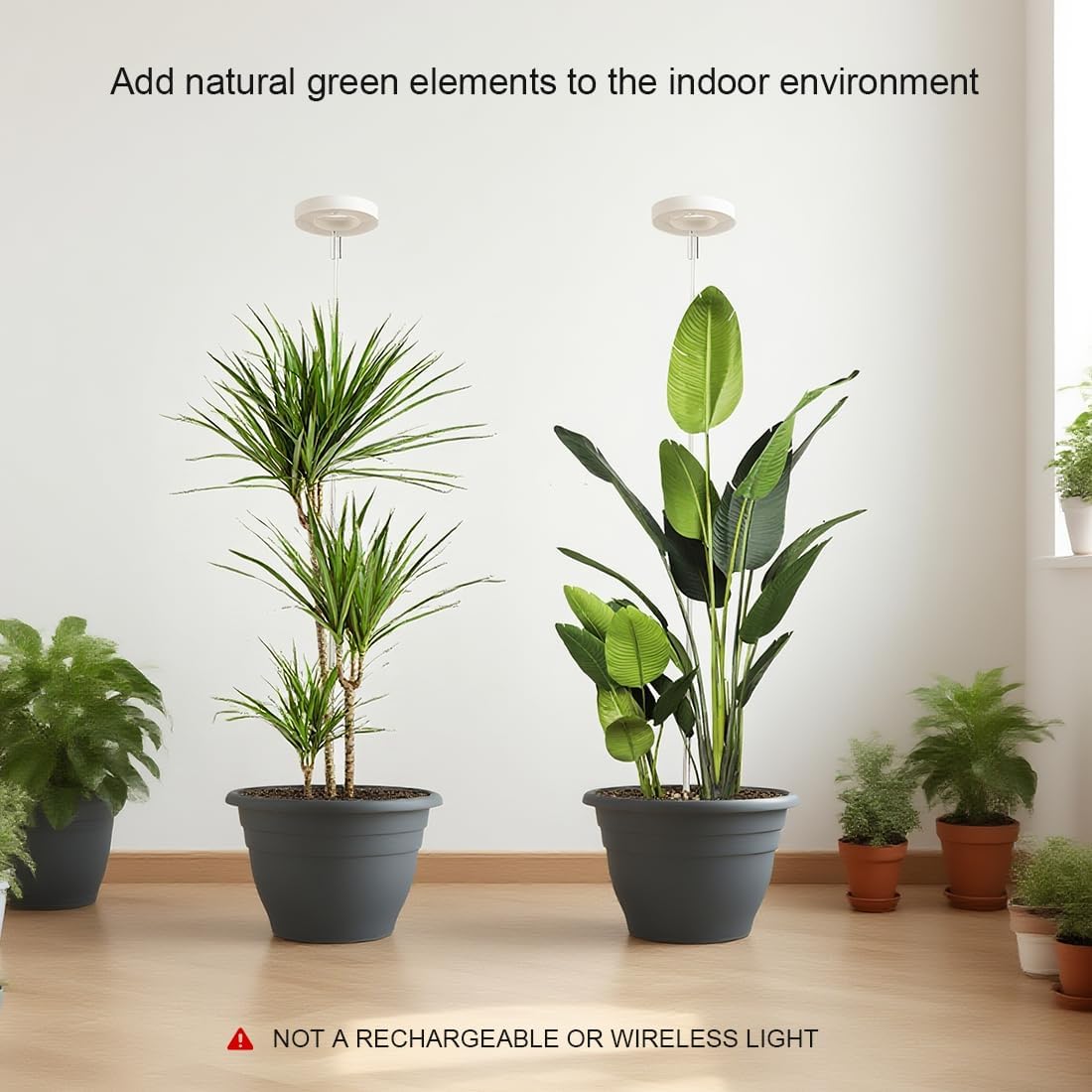 11 Inch Plant Pots with 2 x LED Grow Lights for Indoor Plants and 1 x Soil Moisture Meter - Complete Indoor Plant Care Set, 2 Pack Flower Pots with Drainage Holes and Plug, Gray-VerdiqueGarden