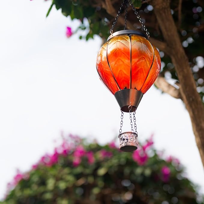 Starsoul Orange Solar Hot Air Balloon Lantern Glass Hot Air Balloon Solar Lantern with Flickering Flame Light Outdoor Solar Hanging Lights Waterproof for Garden Yard Patio-VerdiqueGarden